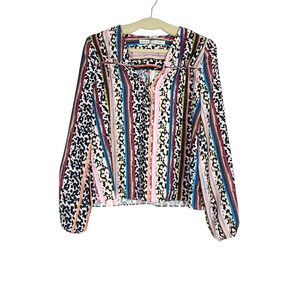 Marie Oliver Leopard Print Boho Striped Long Sleeve Top Women's Size Medium